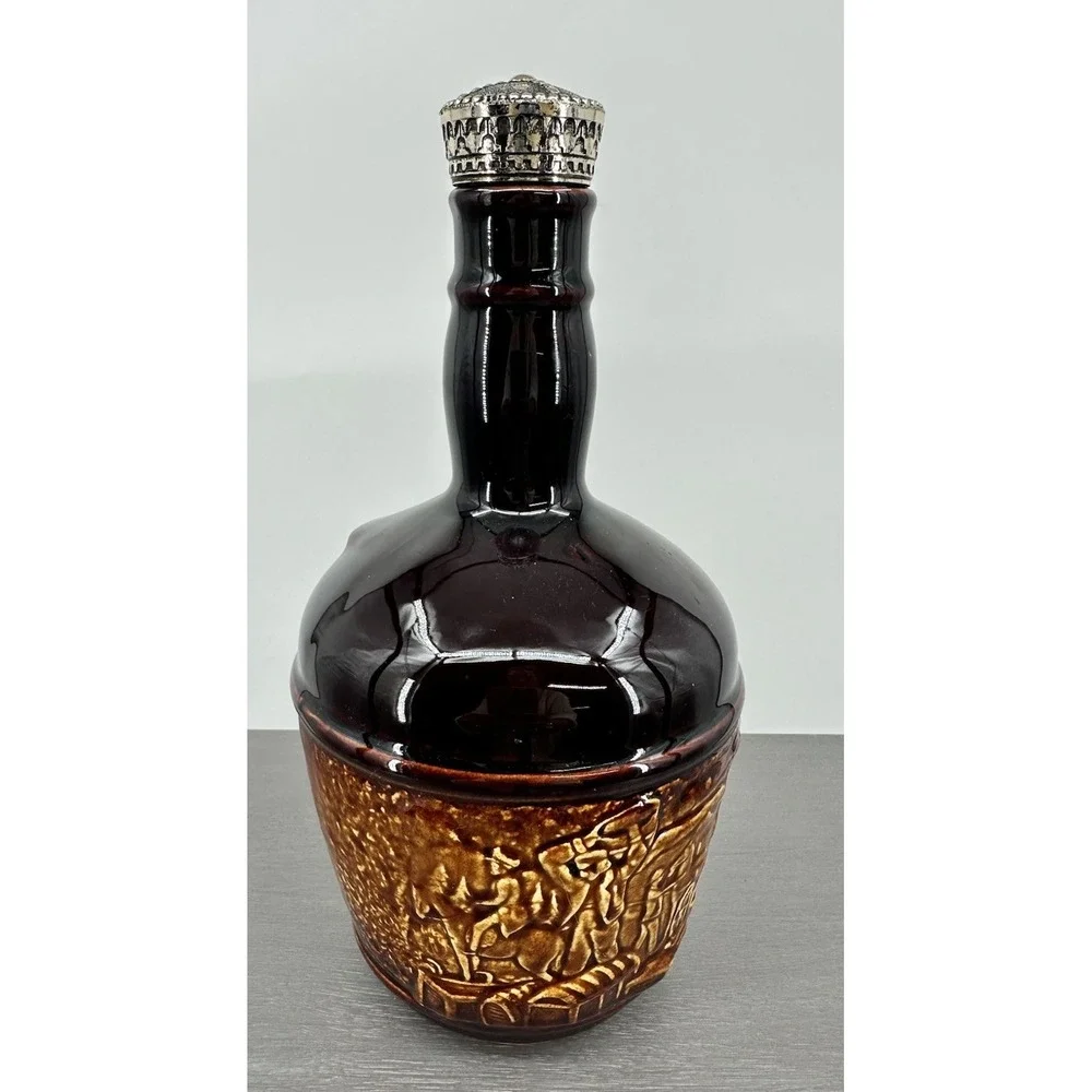 Vintage Kentucky Empty Whiskey Bottle with Bas Relief Pottery Locomotive Scene